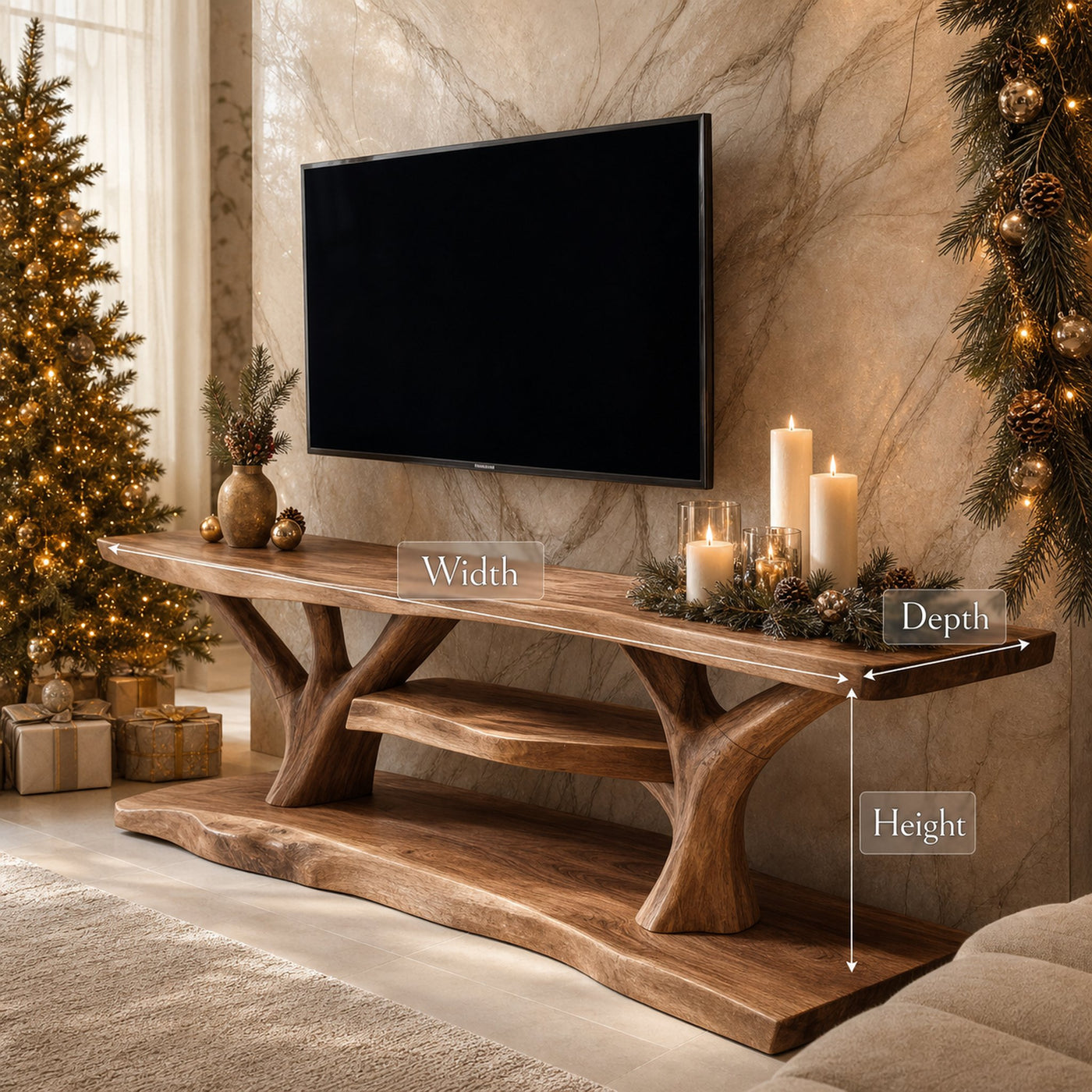 Mid Century Wooden Live Edge TV Console For Cozy Holiday Gift - product view 6