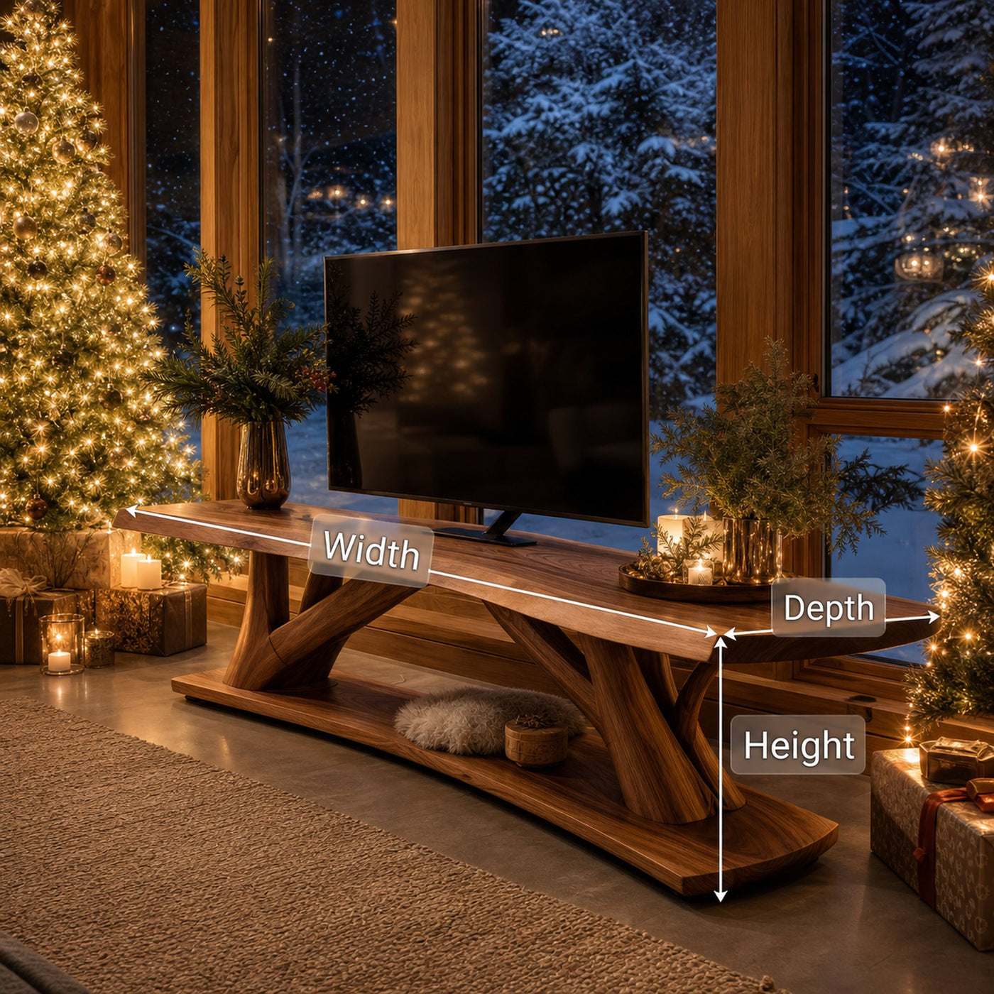 Mid Century Wooden Live Edge TV Console For Festive Bedroom - product view 7