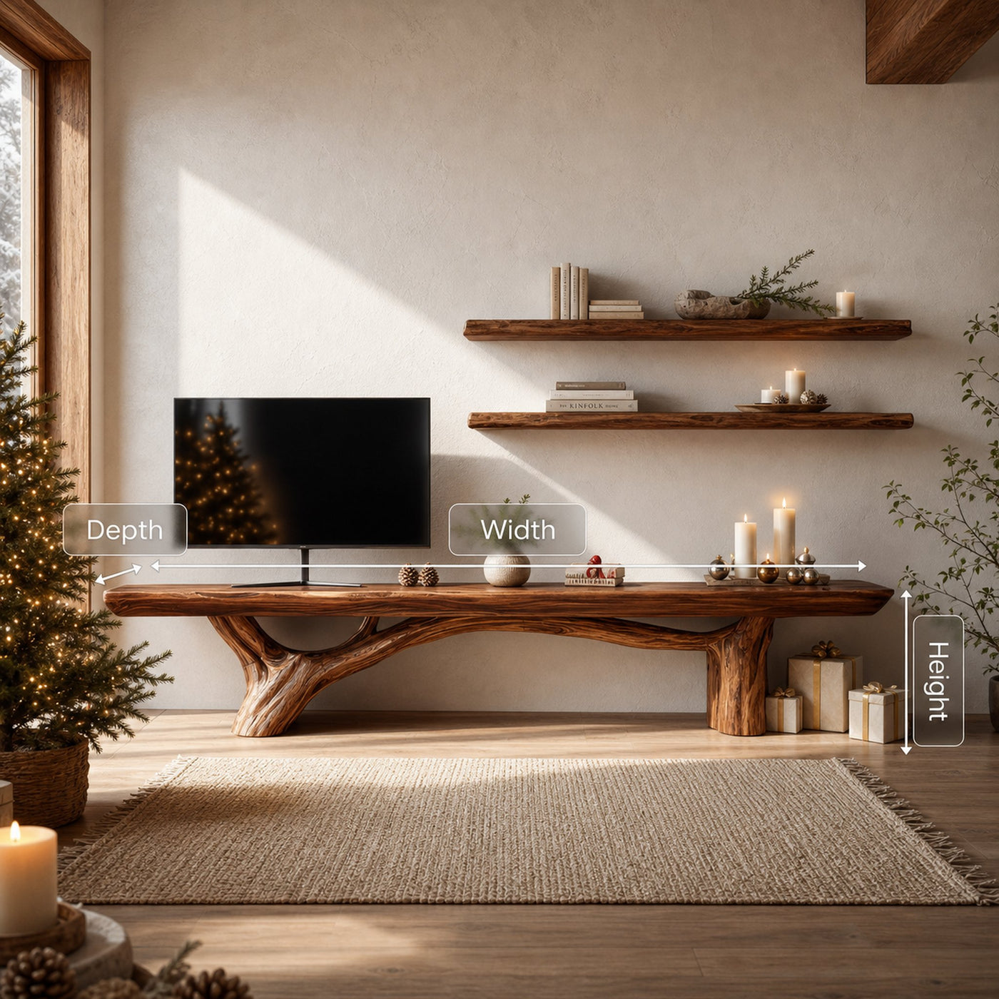 Mid Century Wooden Live Edge TV Console For Holiday Entryway Design - product view 6