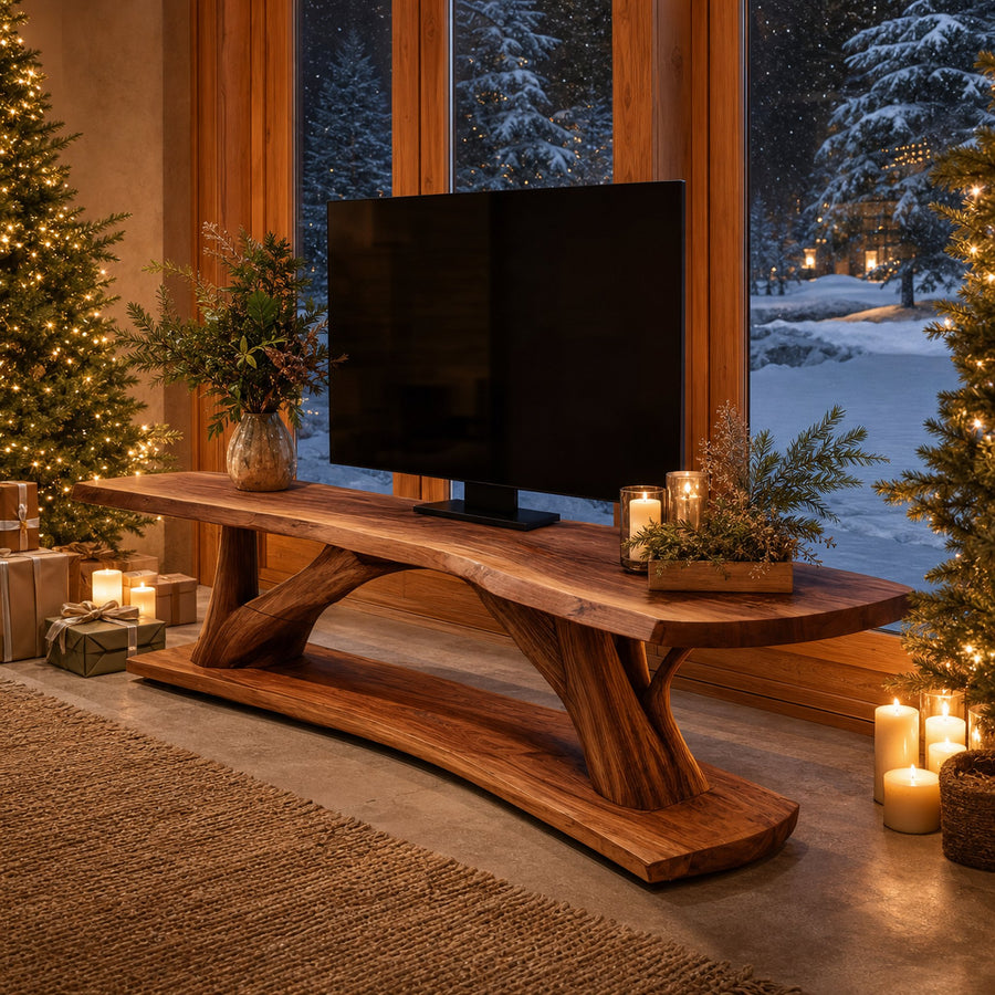 Mid Century Wooden Live Edge TV Console For Holiday Home Decor
