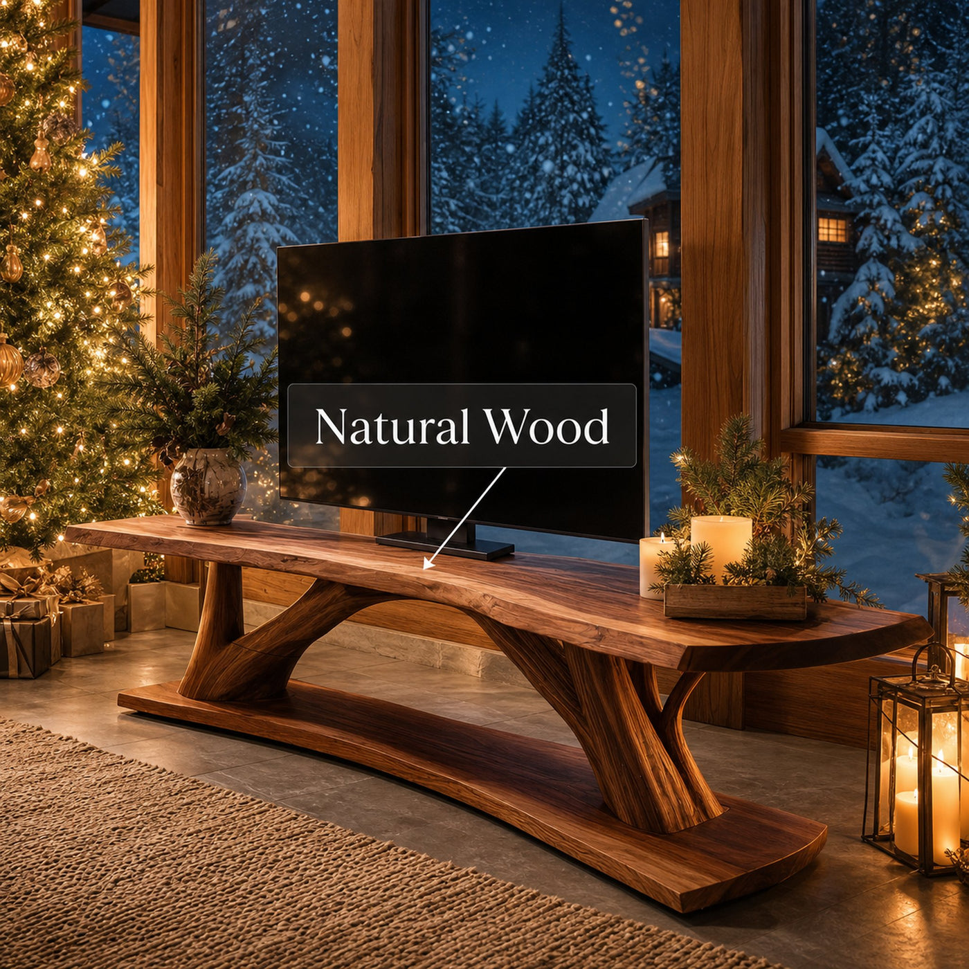 Mid Century Wooden Live Edge TV Console For Holiday Home Decor - product view 6