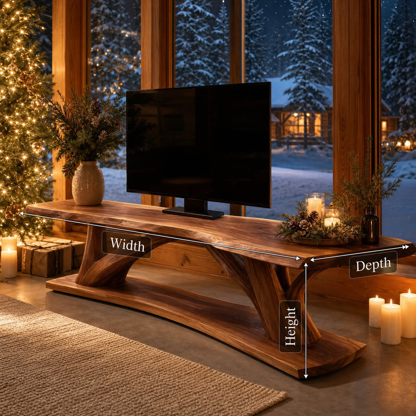 Mid Century Wooden Live Edge TV Console For Holiday Home Decor - product view 7