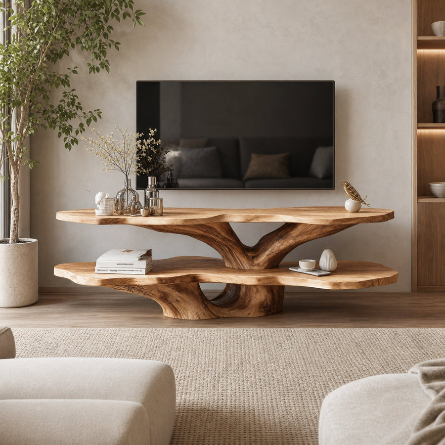 Mid Century Wooden Live Edge TV Console For Living Room Decor