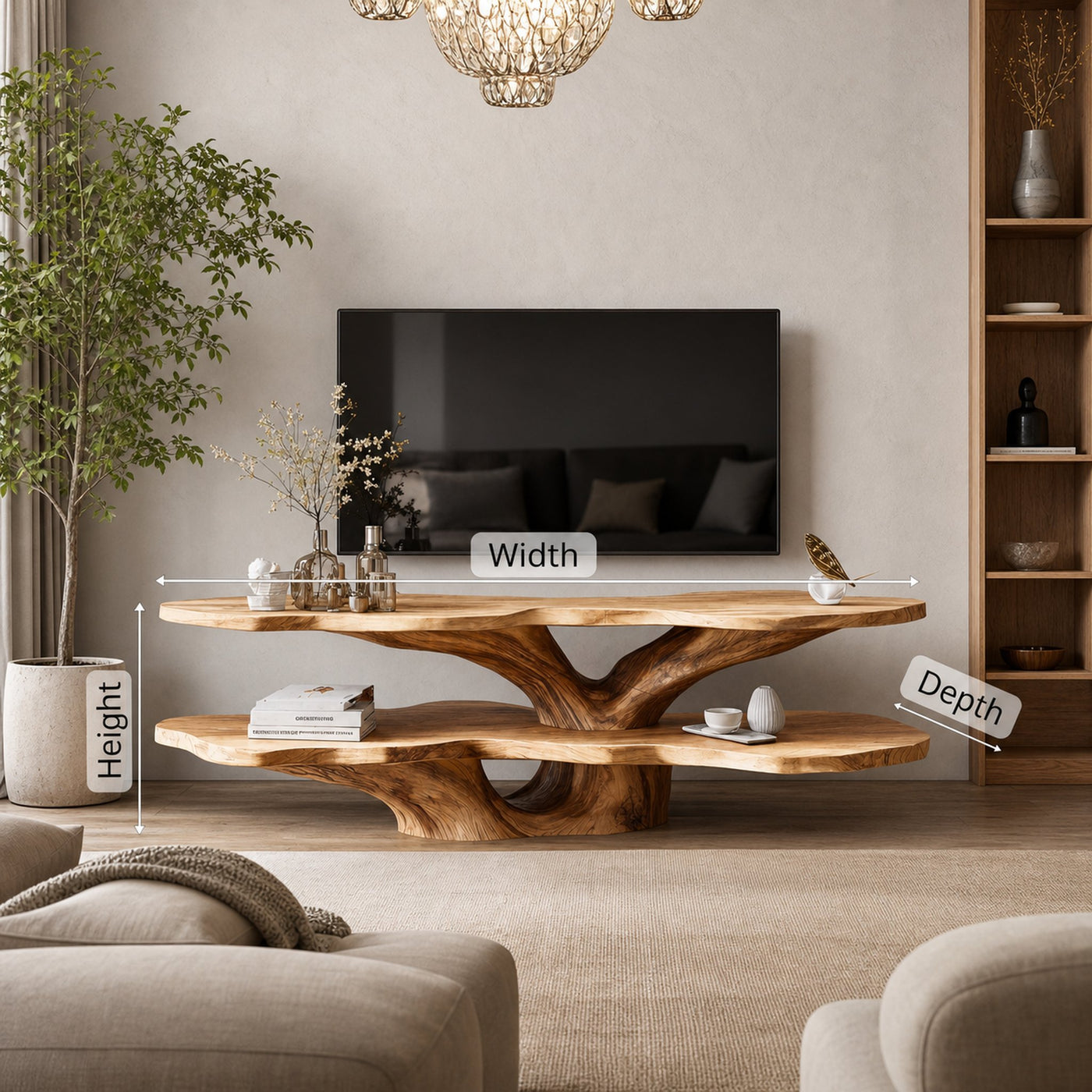 Mid Century Wooden Live Edge TV Console For Living Room Decor - product view 6