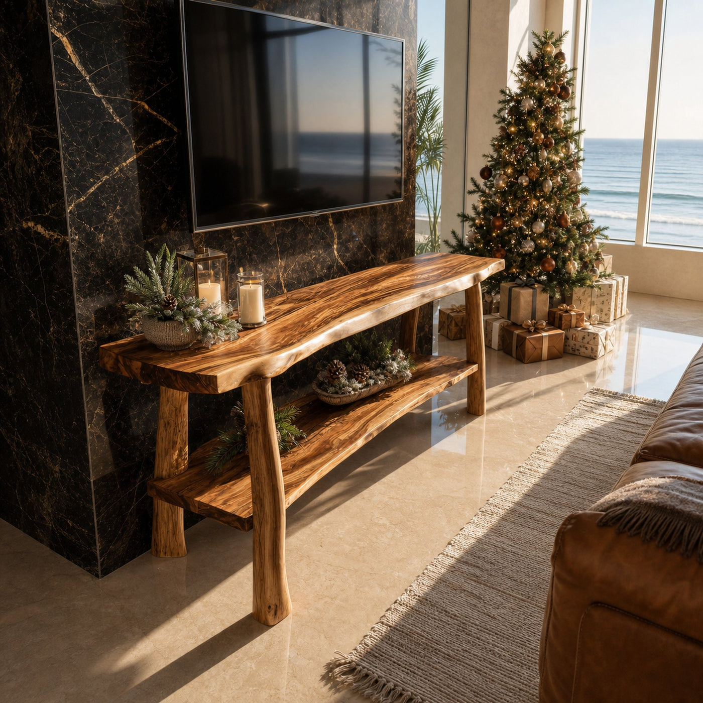 Mid Century Wooden Live Edge TV Console For Winter Furniture