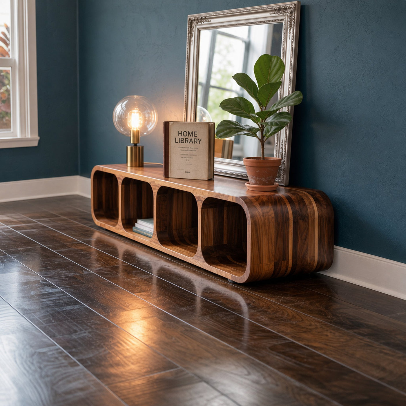 Mid Century Wooden Low Storage Cabinet Living Room Or Entryway - product view 2
