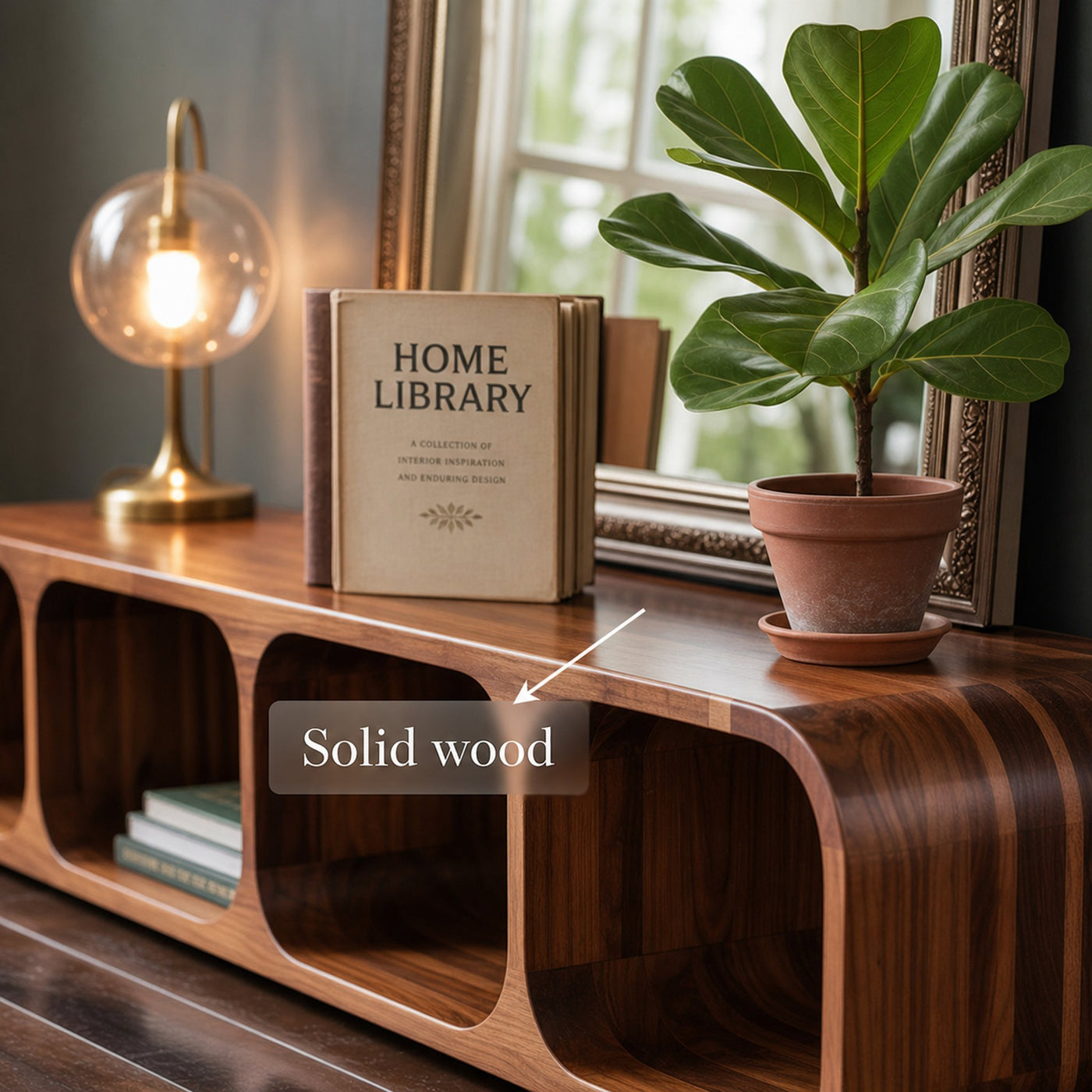 Mid Century Wooden Low Storage Cabinet Living Room Or Entryway - product view 3