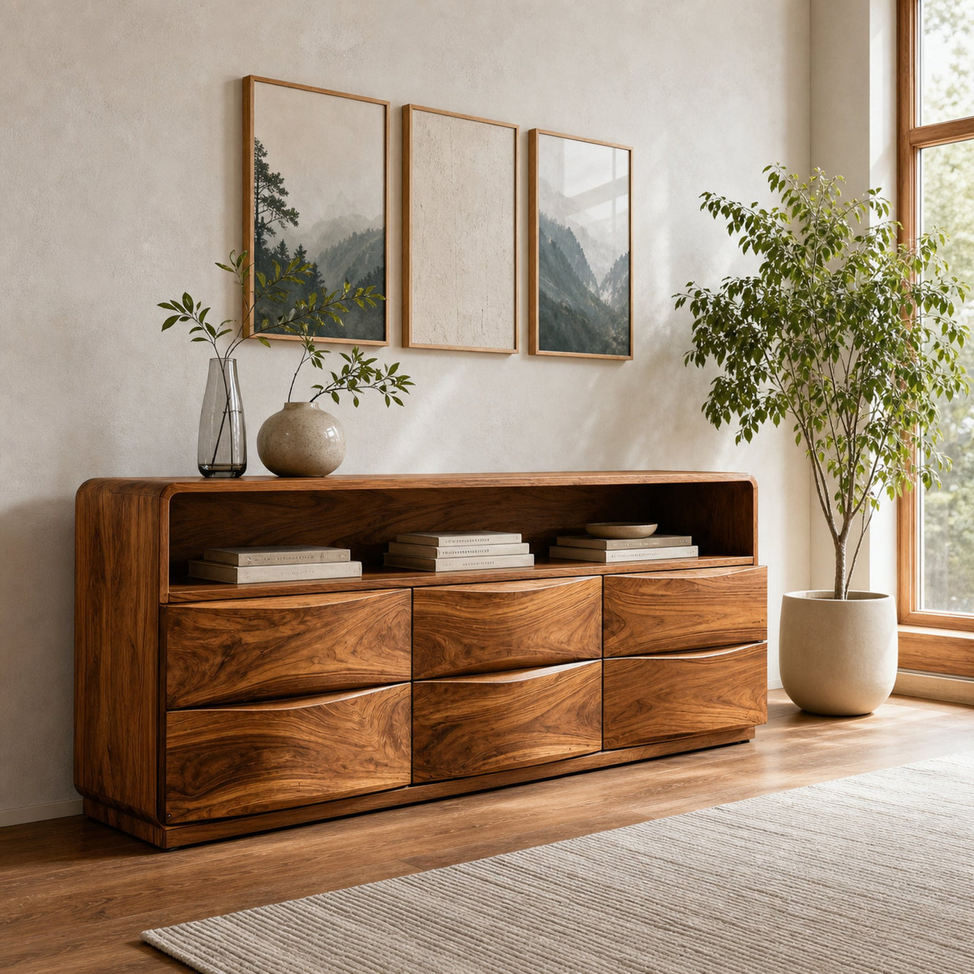 Mid Century Wooden Sideboard With Drawers For Living Room - product view 2