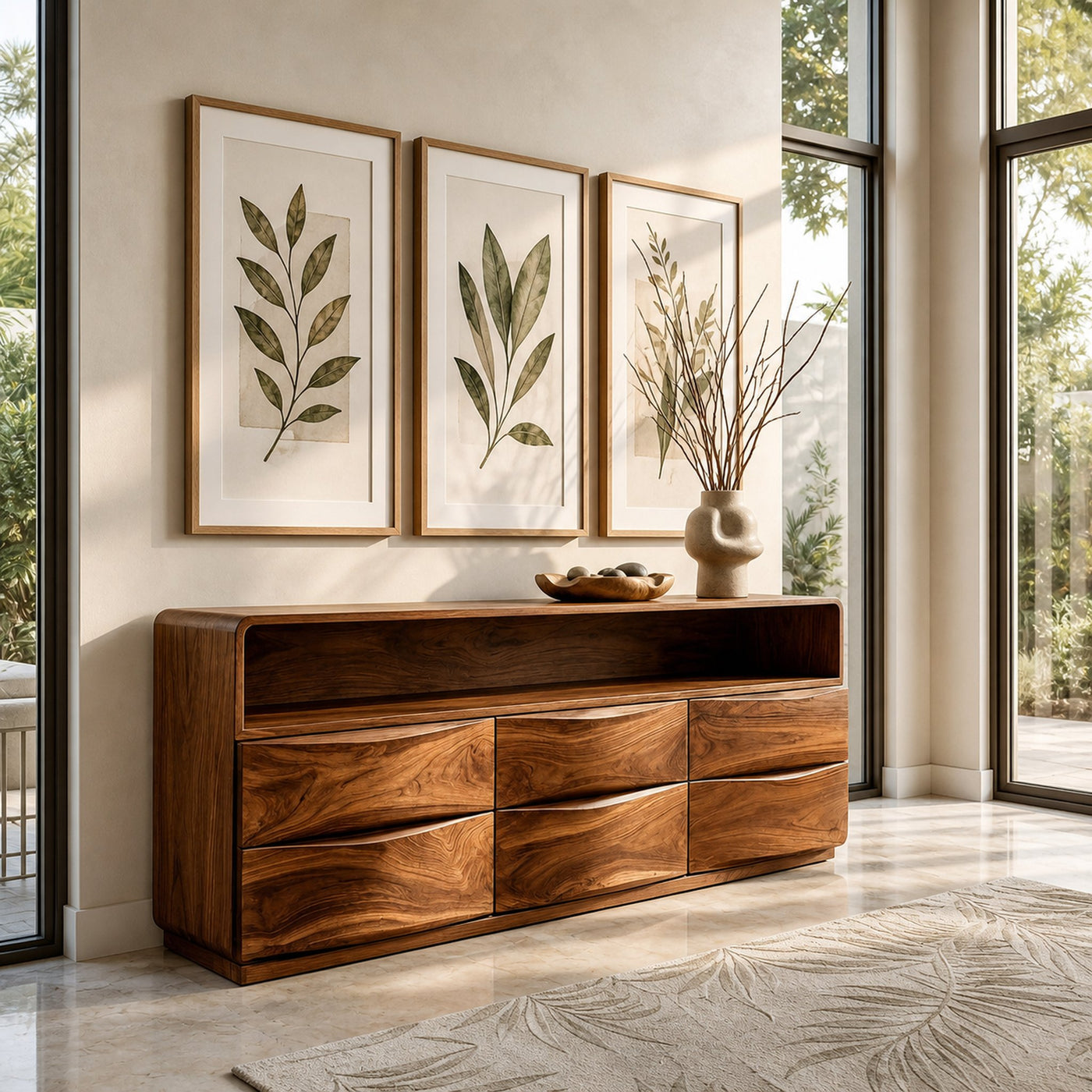 Mid Century Wooden Sideboard With Drawers For Living Room - product view 3