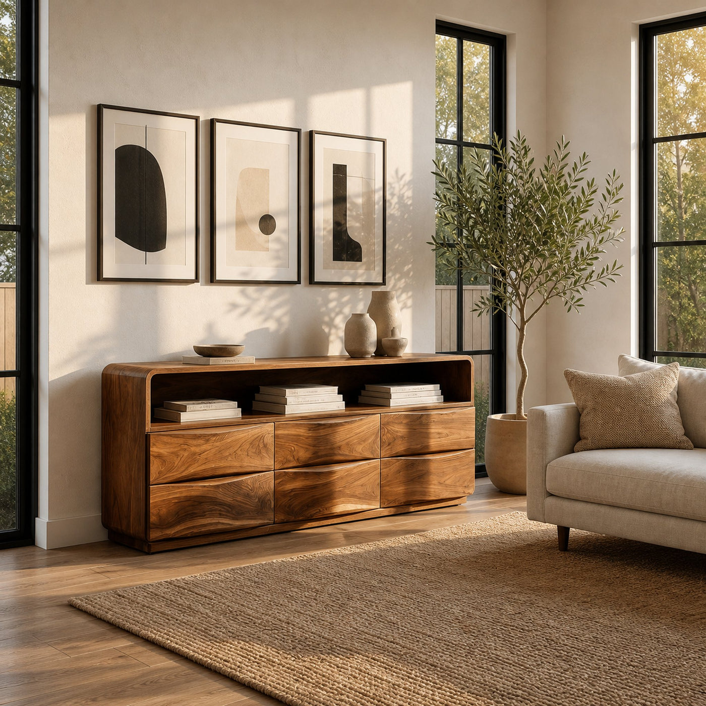 Mid Century Wooden Sideboard With Drawers For Living Room - product view 4