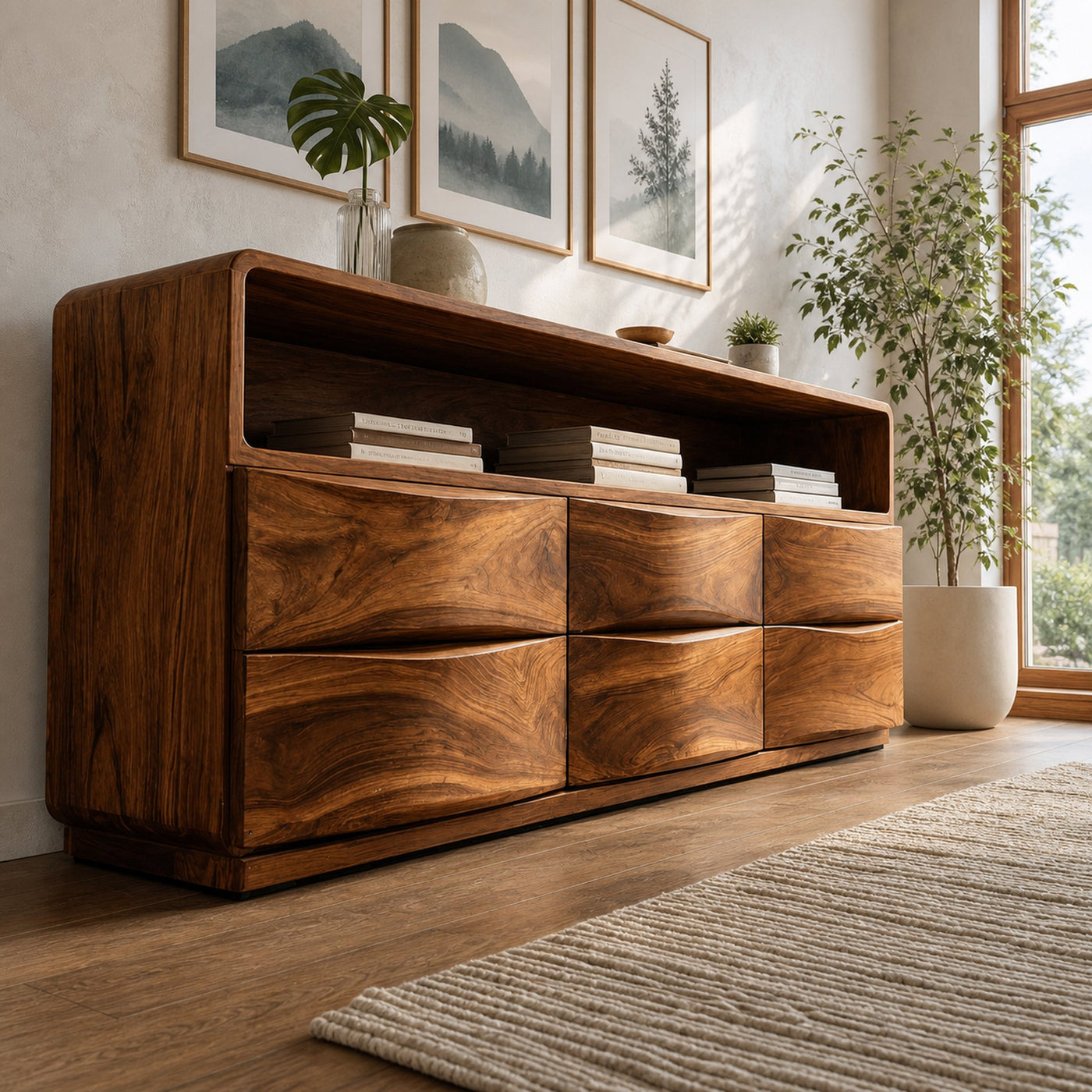 Mid Century Wooden Sideboard With Drawers For Living Room - product view 5