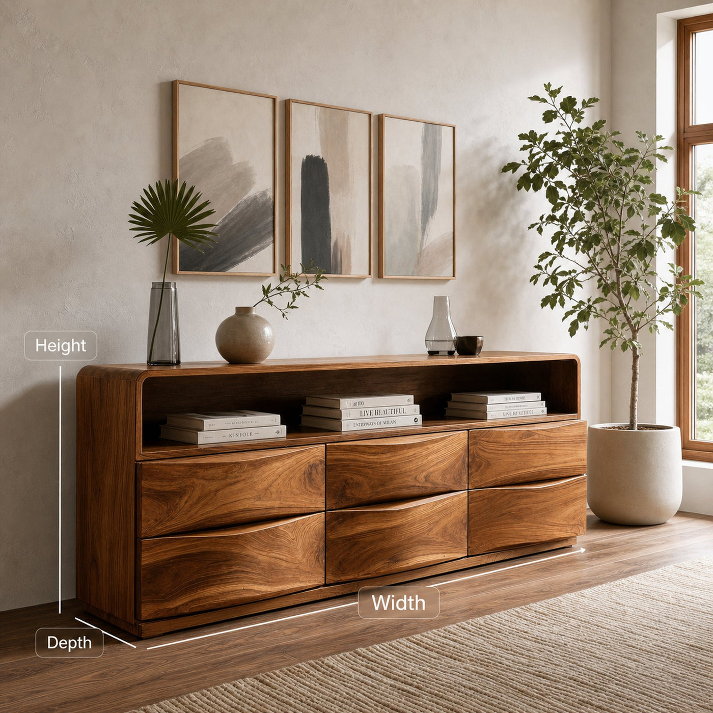 Mid Century Wooden Sideboard With Drawers For Living Room - product view 7