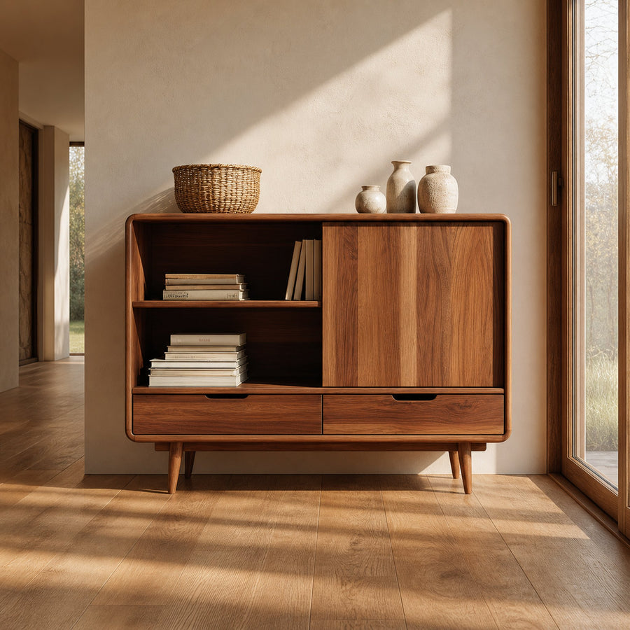 Mid Century Wooden Storage Cabinet Living Room Or Entryway
