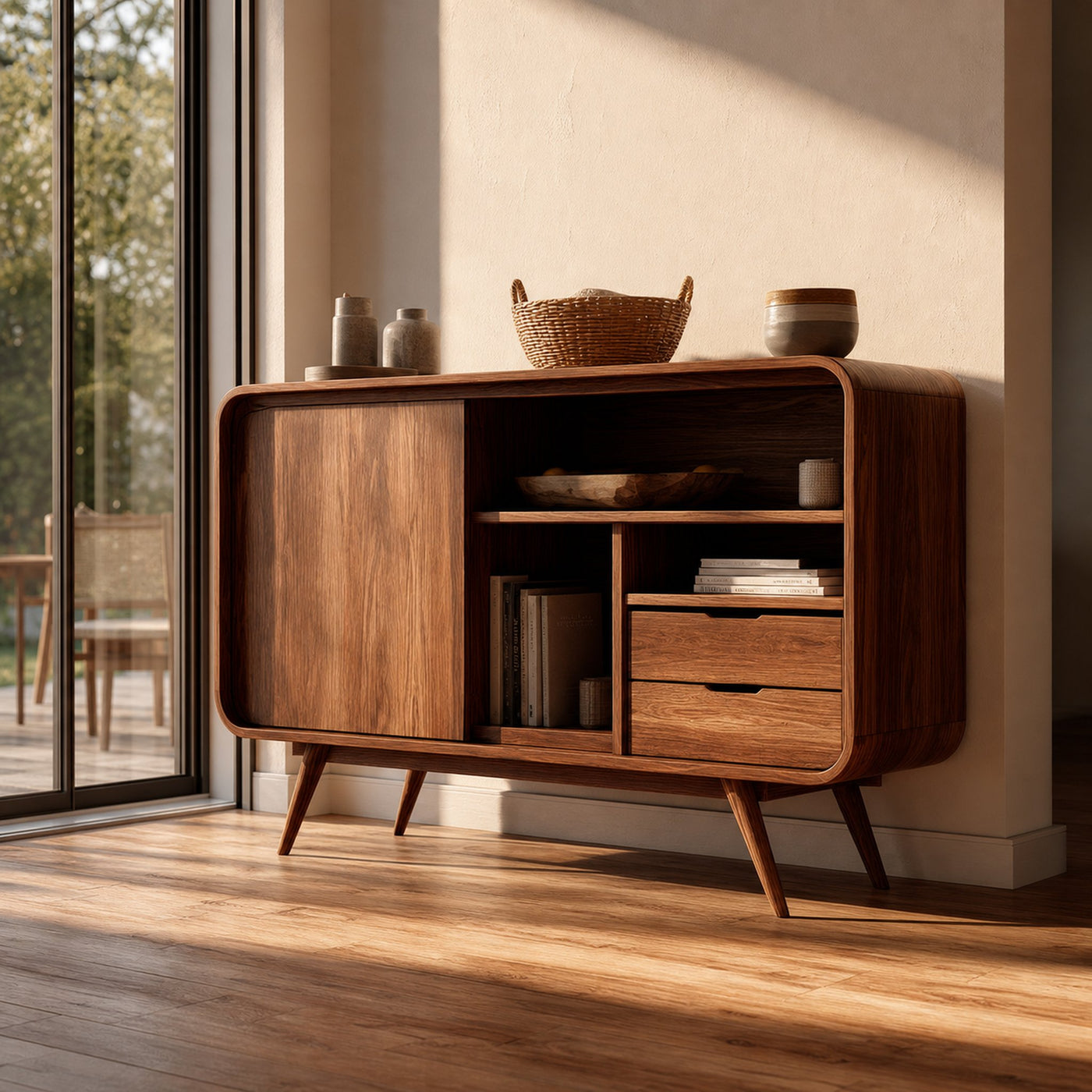 Mid Century Wooden Storage Sideboard Dining Room Or Kitchen