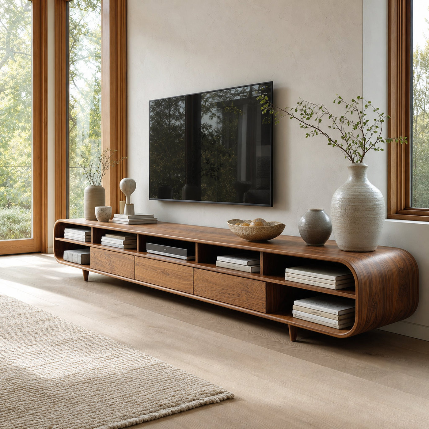 Mid Century Wooden TV Cabinet With Multiple Compartments For Living - product view 6