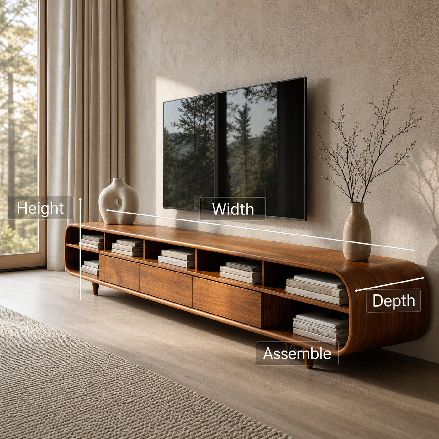 Mid Century Wooden TV Cabinet With Multiple Compartments For Living - product view 8