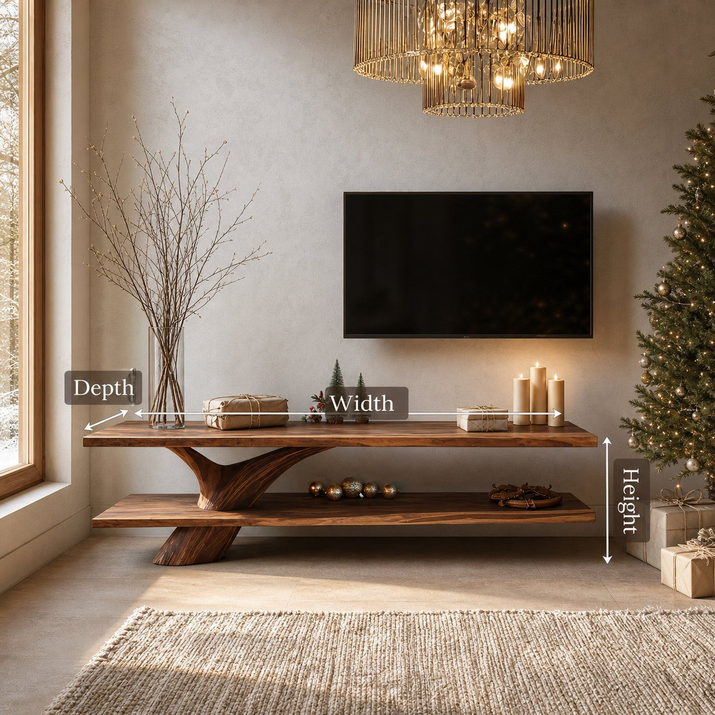 Mid Century Wooden TV Console For Christmas Tree Living Room Decor - product view 6