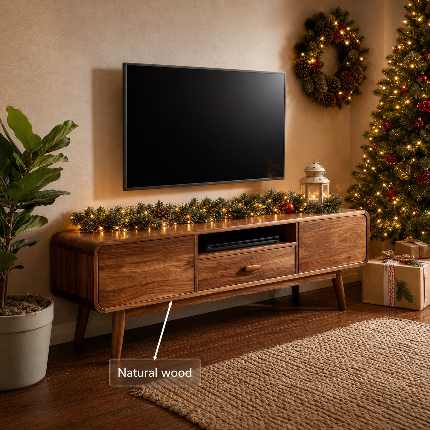 Mid-Century TV Console With Rounded Edge For Holiday Decor - product view 6