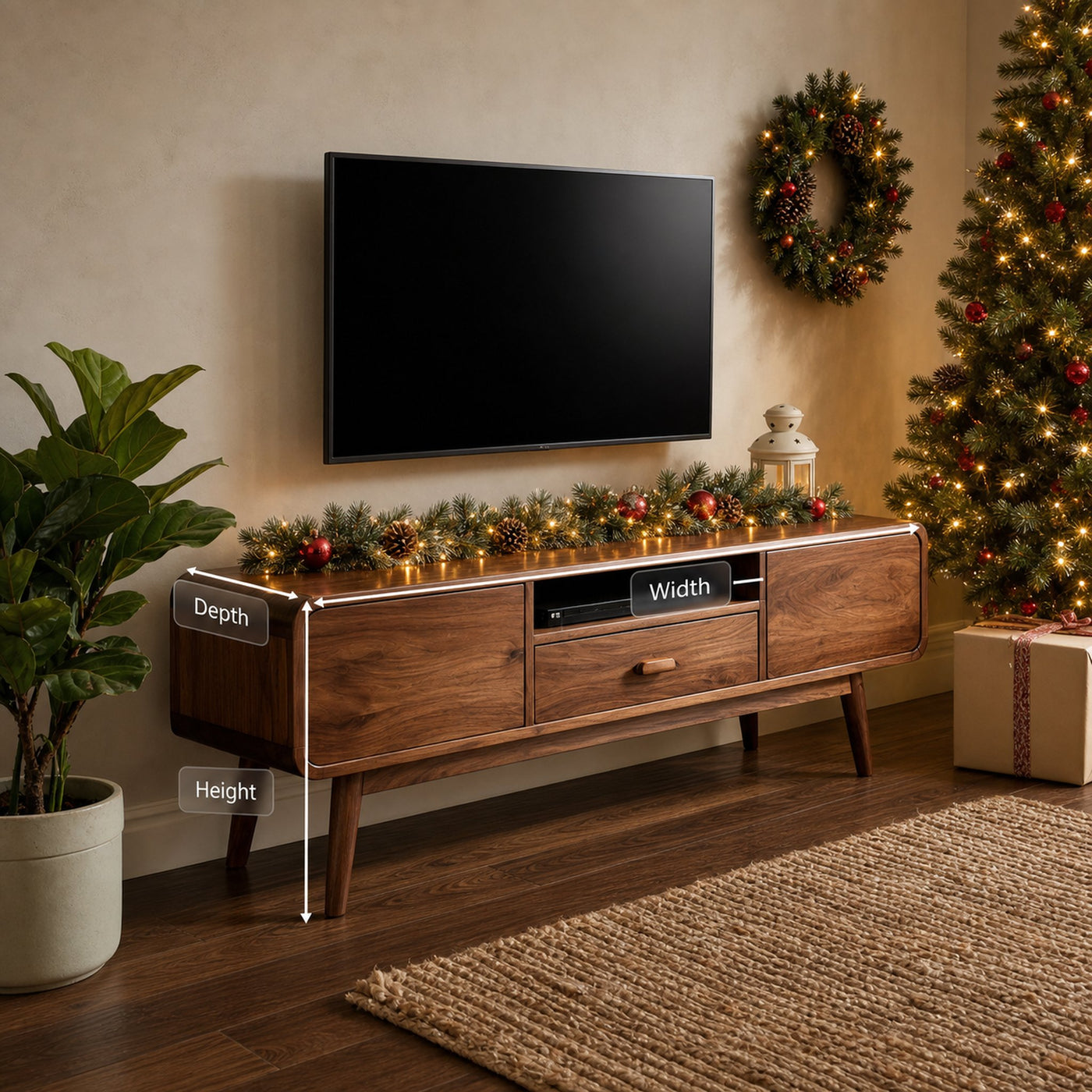 Mid-Century TV Console With Rounded Edge For Holiday Decor - product view 8