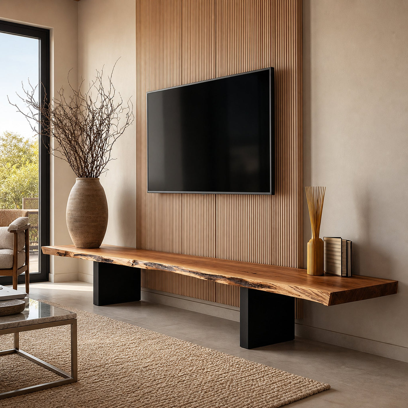 MidCentury TV Console Live Edge Living Room