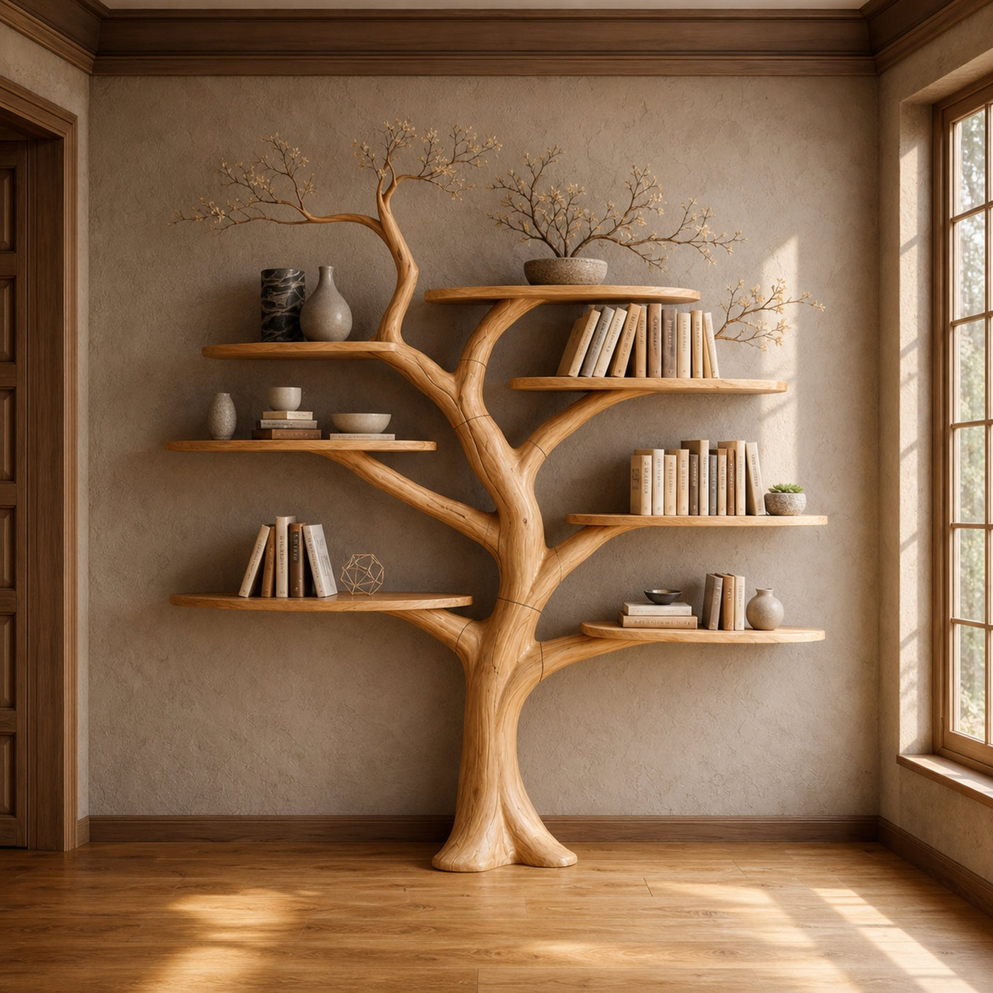Midcentury Sculptural Tree Bookshelf Living Room