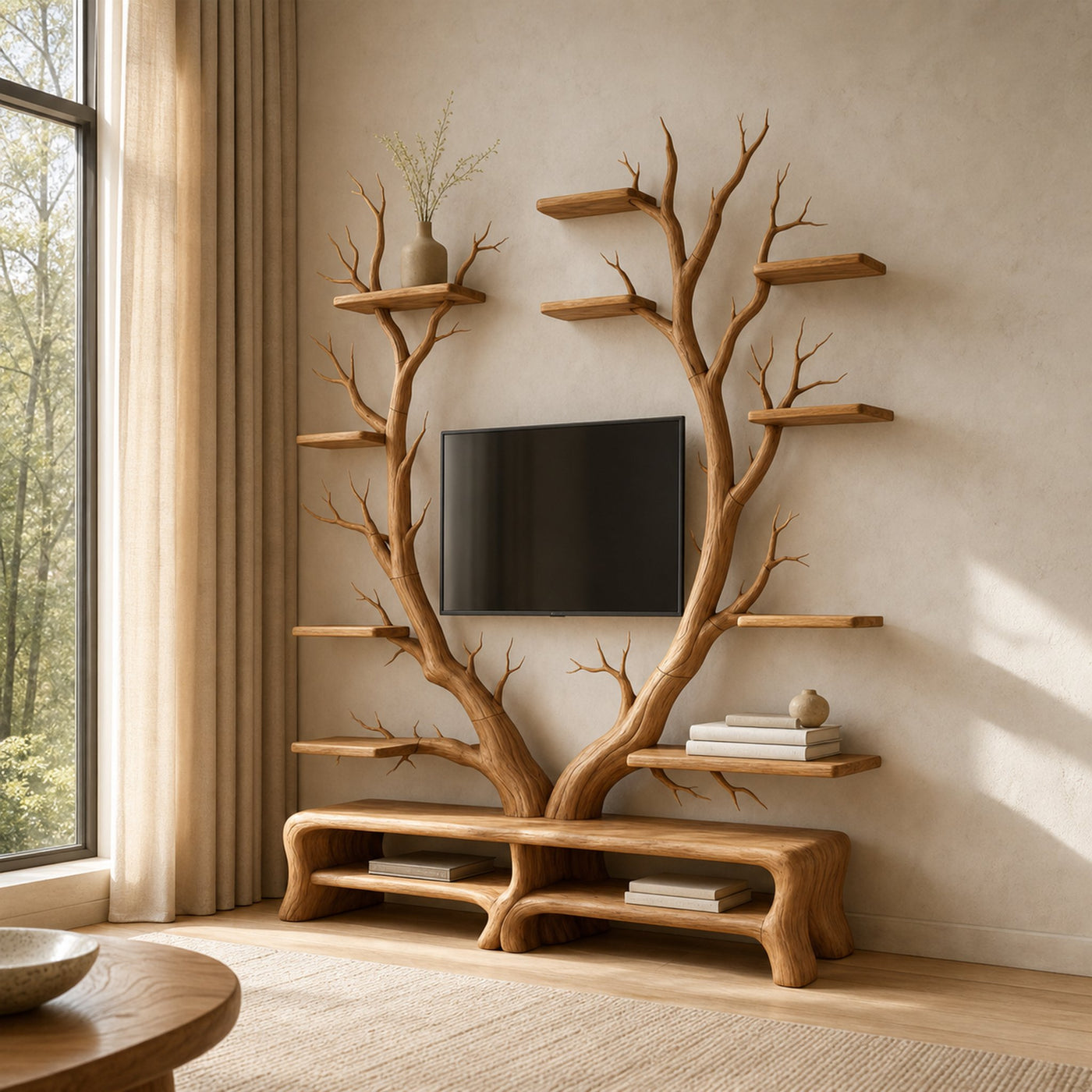 Midcentury TV Stand Tree Shelf Living Room