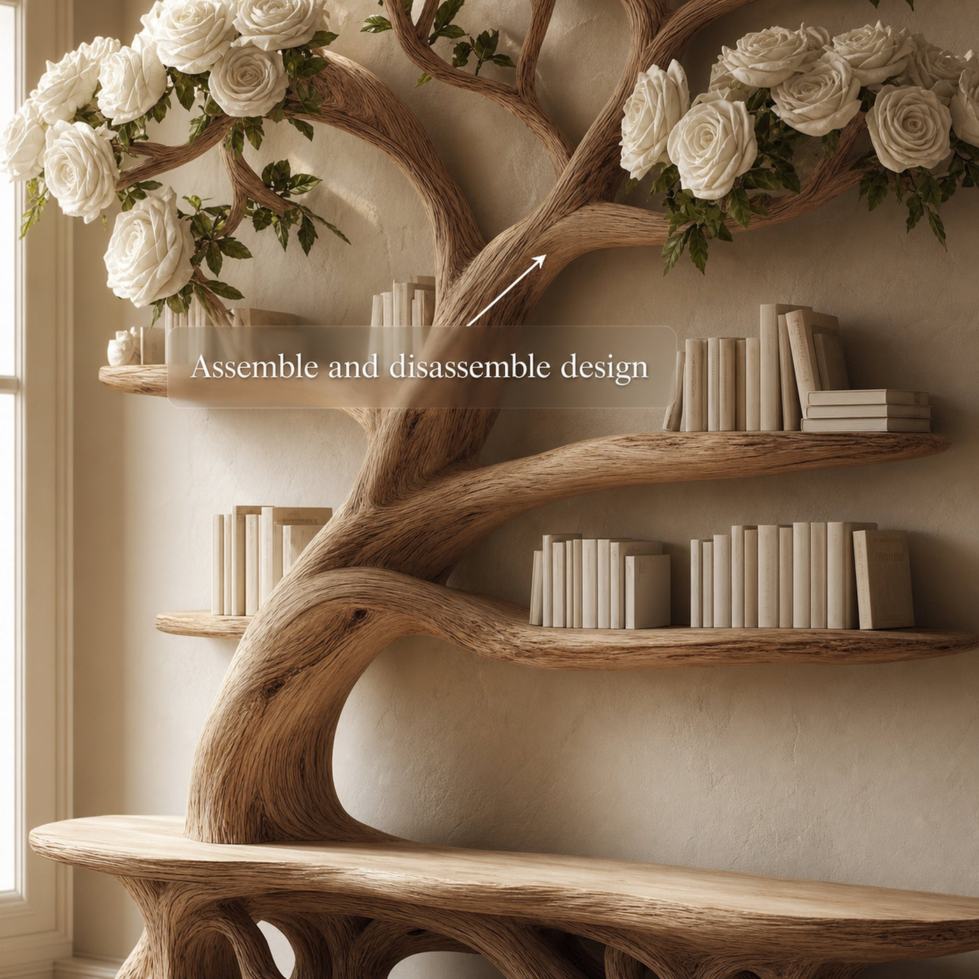 Midcentury Tree Bench Bookshelf Living Decor - product view 4