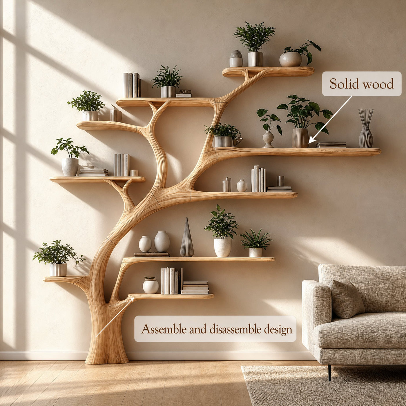 Midcentury Tree Bookshelf Bedroom Entry - product view 3