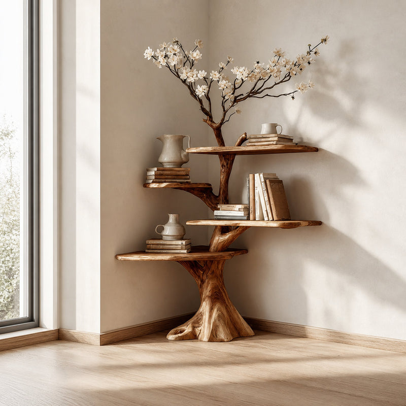 Wildgrove Dawnlight Solid Wood Corner Tree Bookshelf