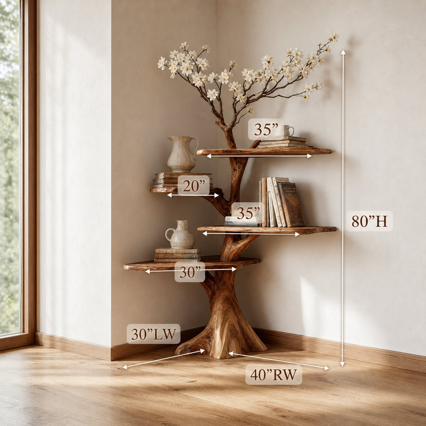 Midcentury Tree Bookshelf Corner Study Room - product view 5