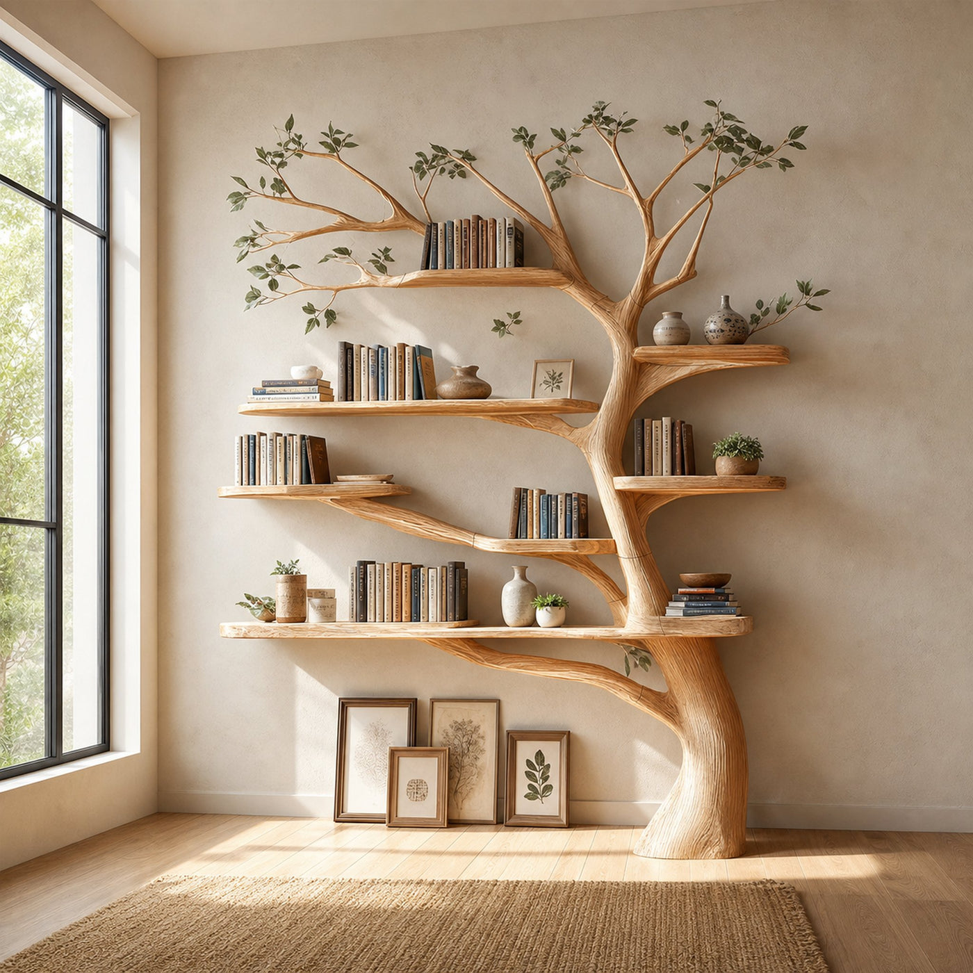 Midcentury Tree Bookshelf Living Room