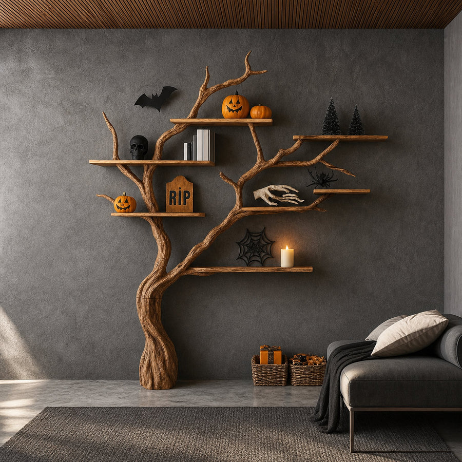Midcentury Tree Bookshelf Living Room Halloween