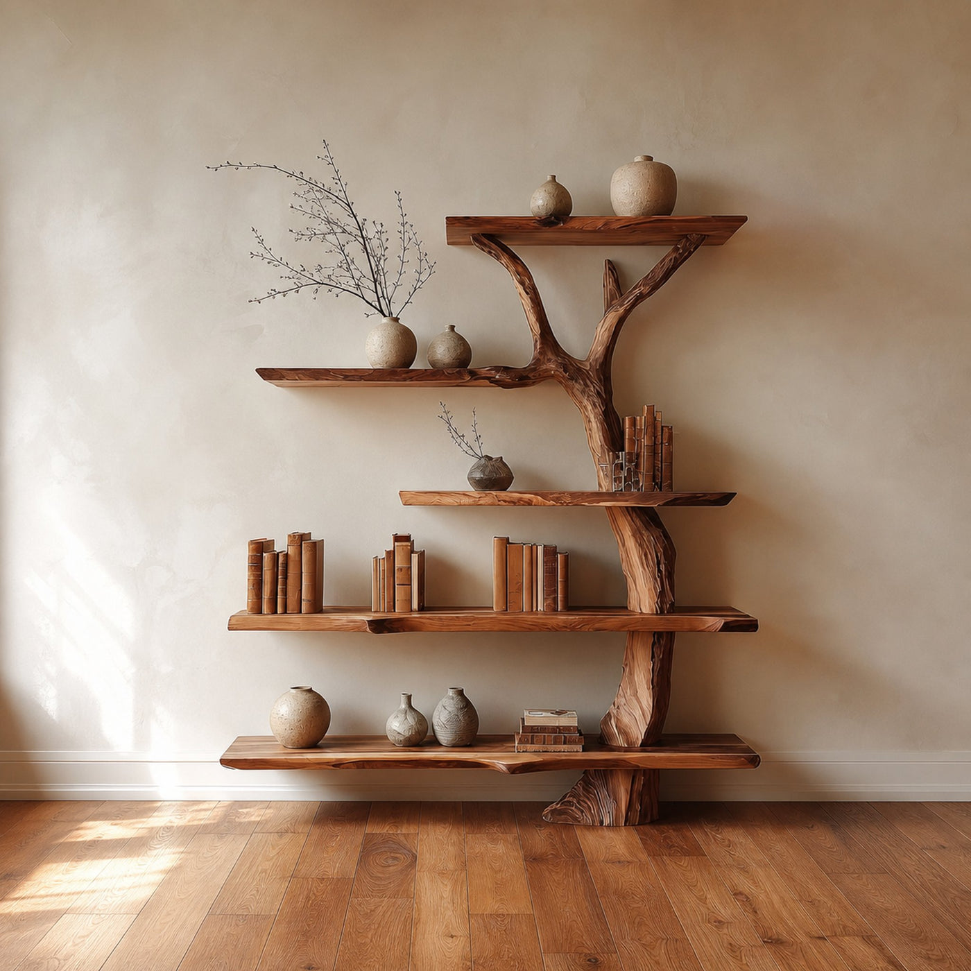 Midcentury Tree Bookshelf Office Entry