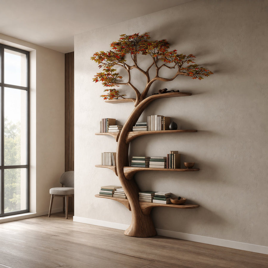 Midcentury Tree Wall Bookcase Study Room