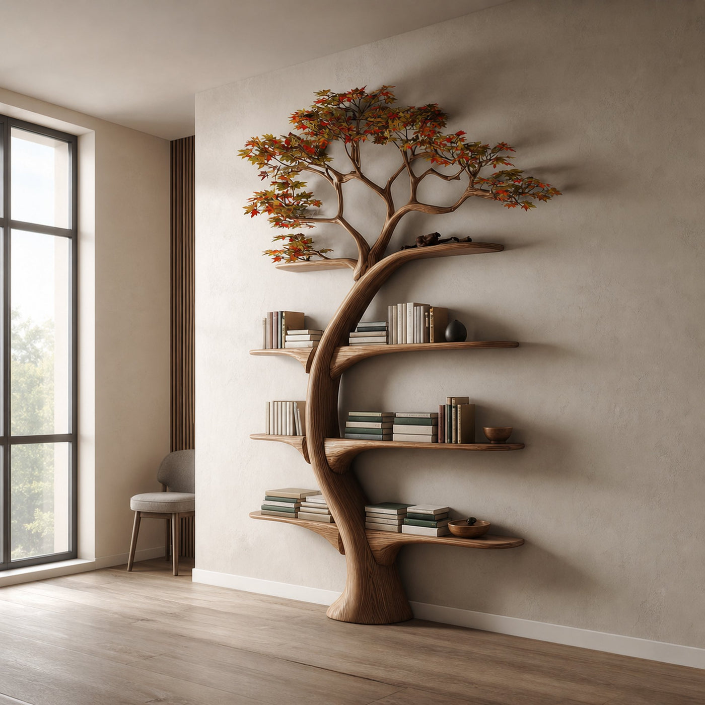 Midcentury Tree Wall Bookcase Study Room