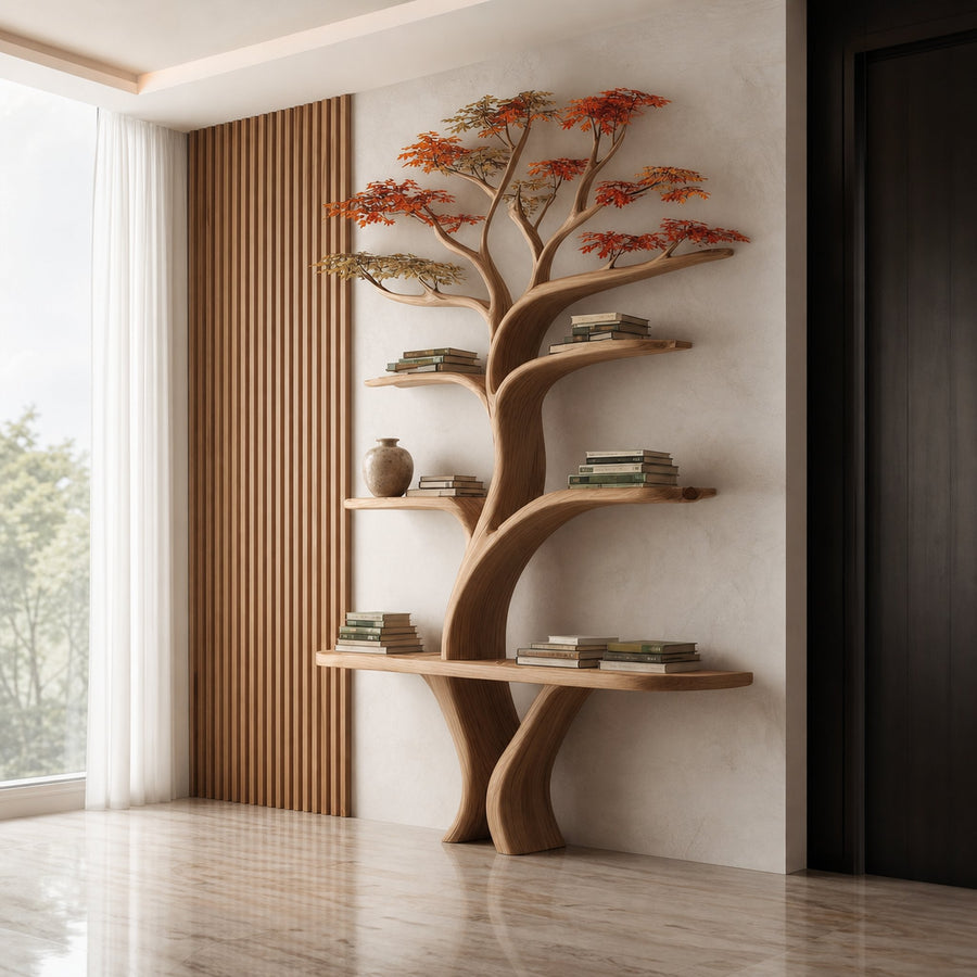 Midcentury Tree Wall Shelf Study Room