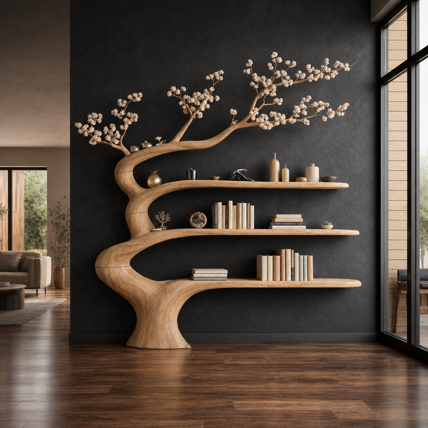 Midcentury Wooden Tree Bookshelf Home Decor