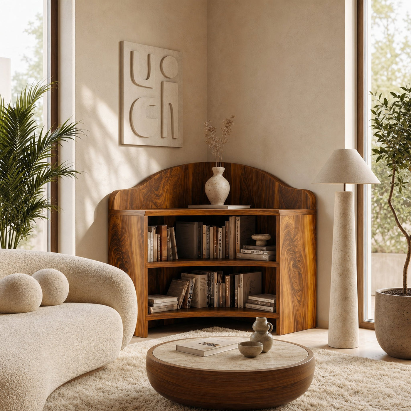 Minimal Corner Bookshelf With Clean Wooden Structure For Living Room - product view 6