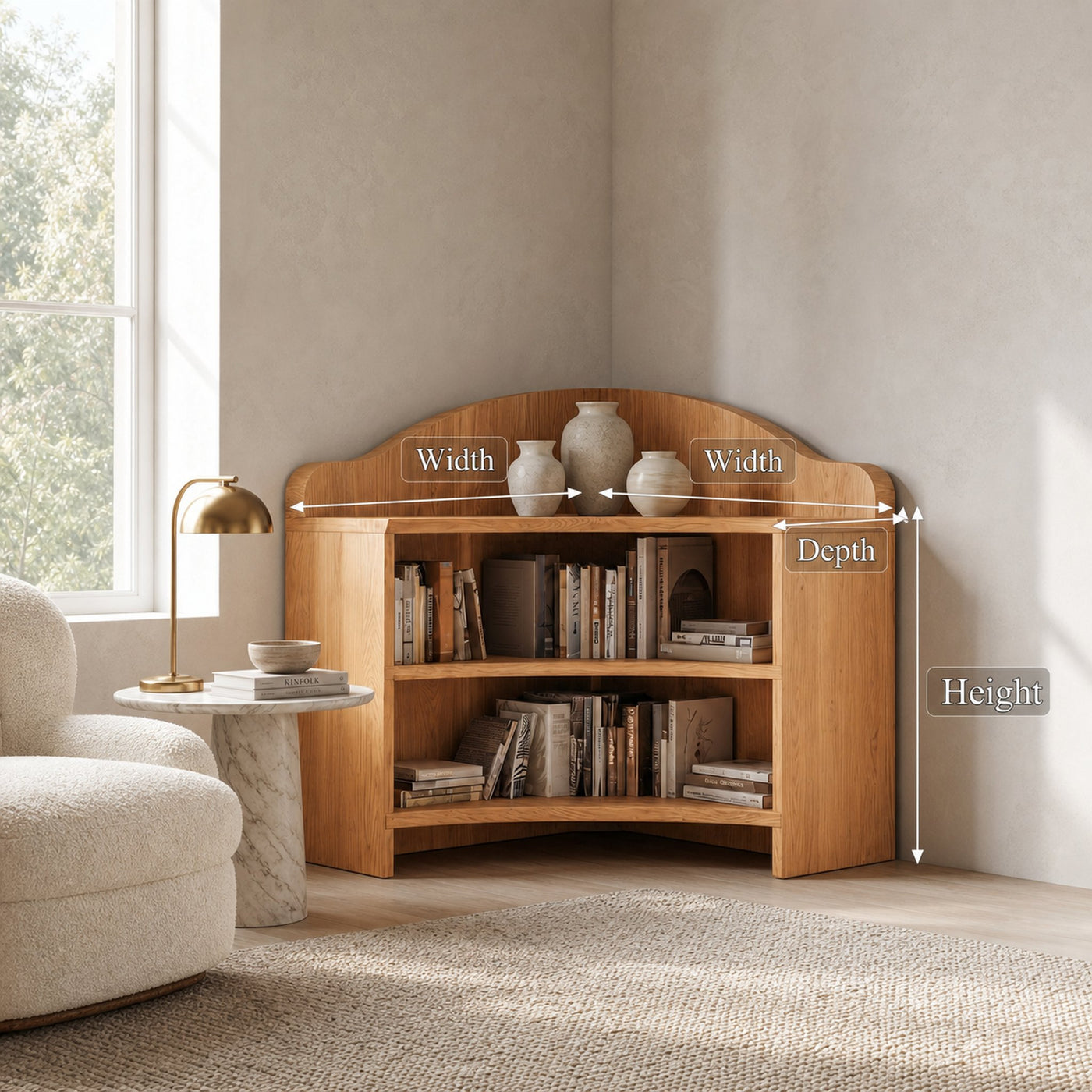 Minimal Corner Bookshelf With Clean Wooden Structure For Living Room - product view 8