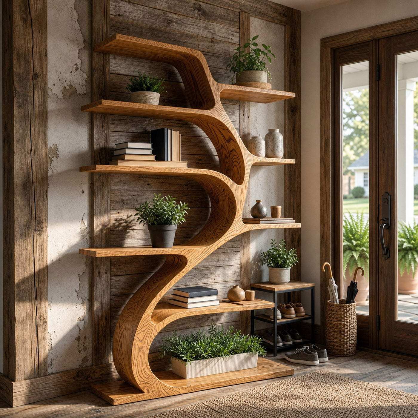 Minimal Natural Wood Bookshelf Branch Design For Interior Space - product view 6