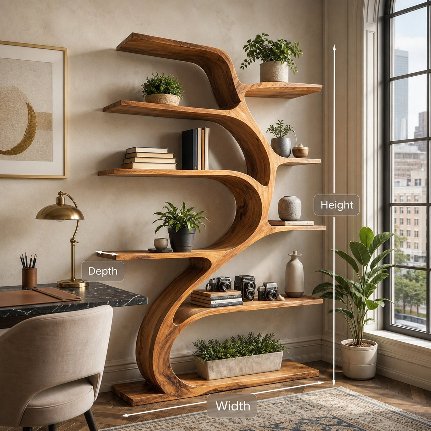 Minimal Natural Wood Bookshelf Branch Design For Interior Space - product view 8