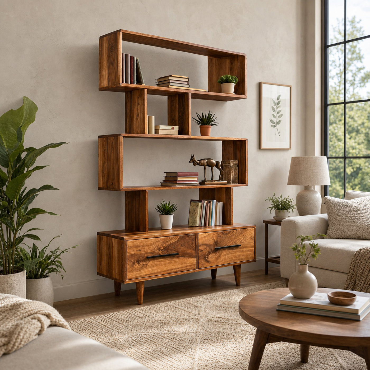 Minimal Natural Wood Bookshelf With Tiers For Home Decor