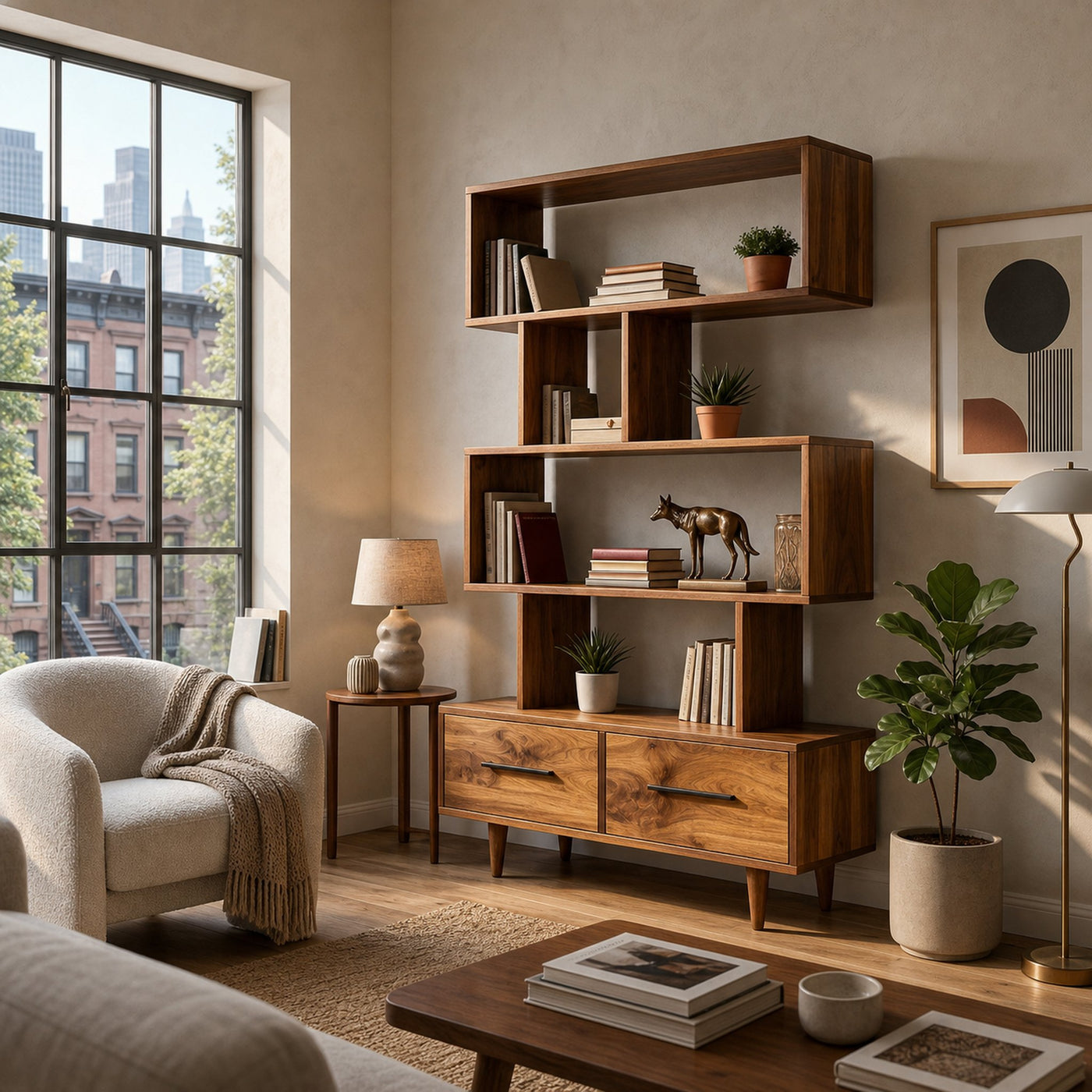 Minimal Natural Wood Bookshelf With Tiers For Home Decor - product view 6