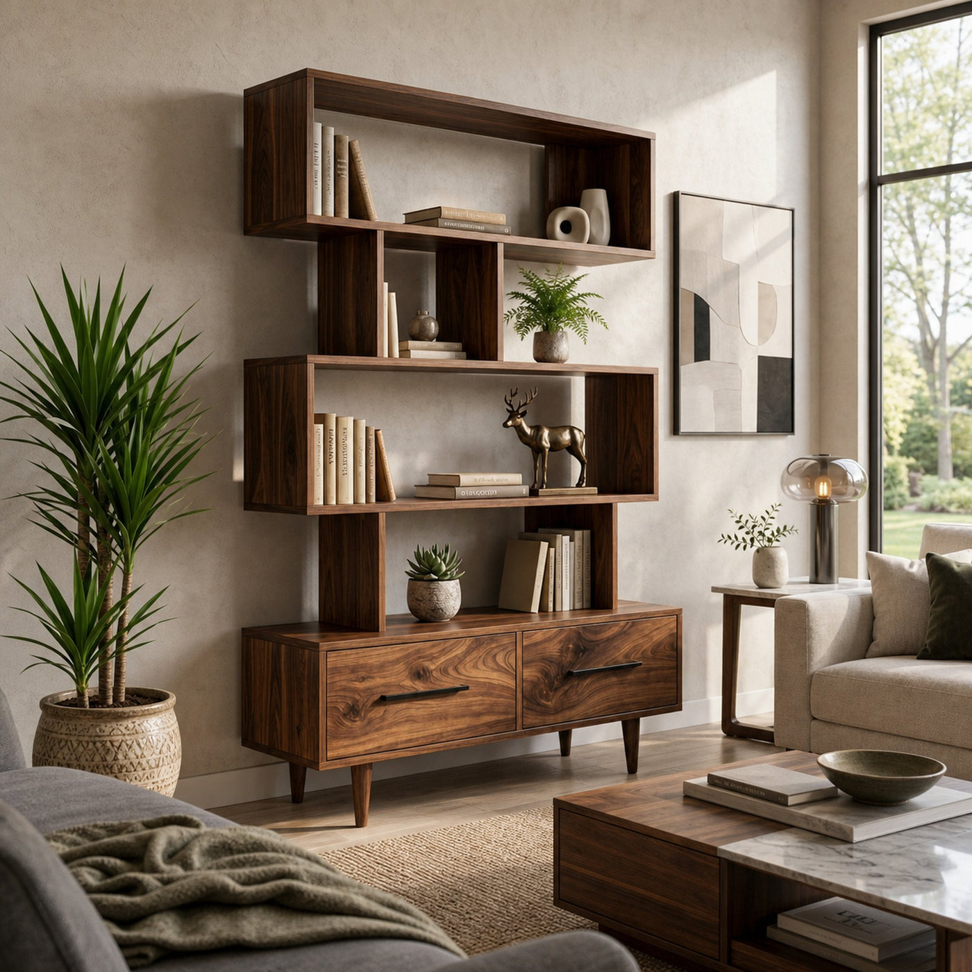 Minimal Natural Wood Bookshelf With Tiers For Home Decor - product view 7