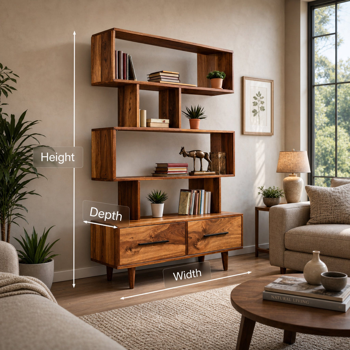 Minimal Natural Wood Bookshelf With Tiers For Home Decor - product view 8