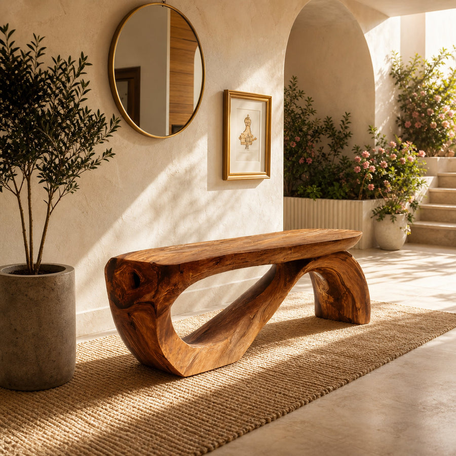 Minimal Organic Bench With Smooth Curved Form For Entryway