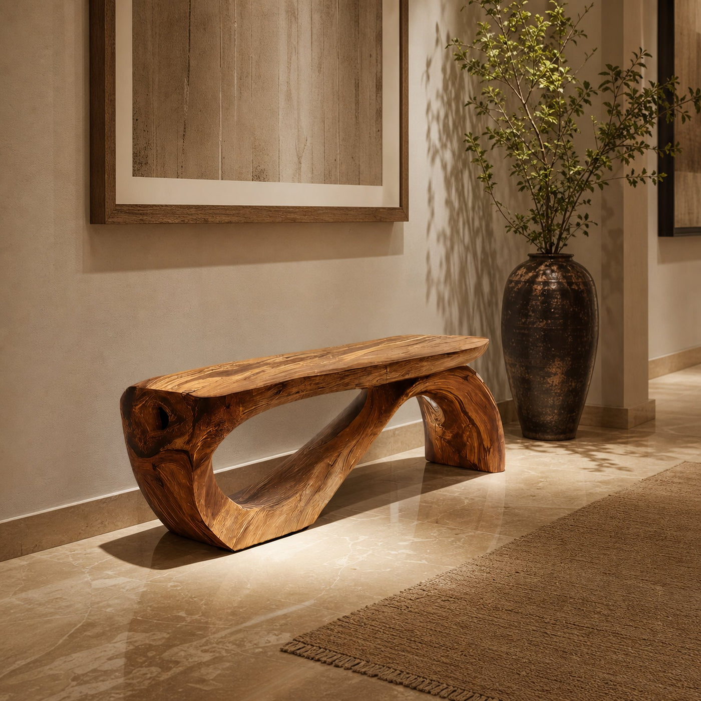 Minimal Organic Bench With Smooth Curved Form For Entryway - product view 6