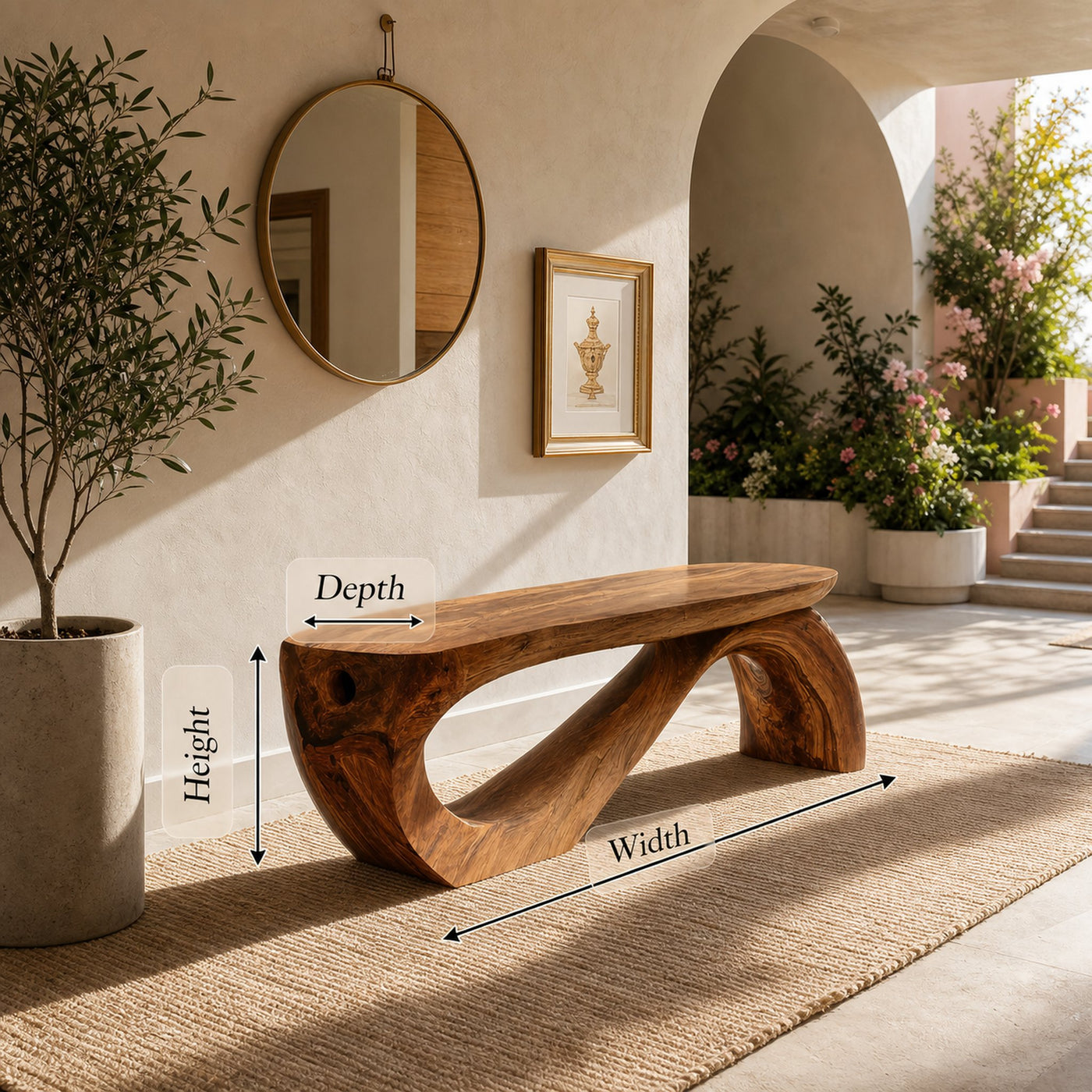 Minimal Organic Bench With Smooth Curved Form For Entryway - product view 8