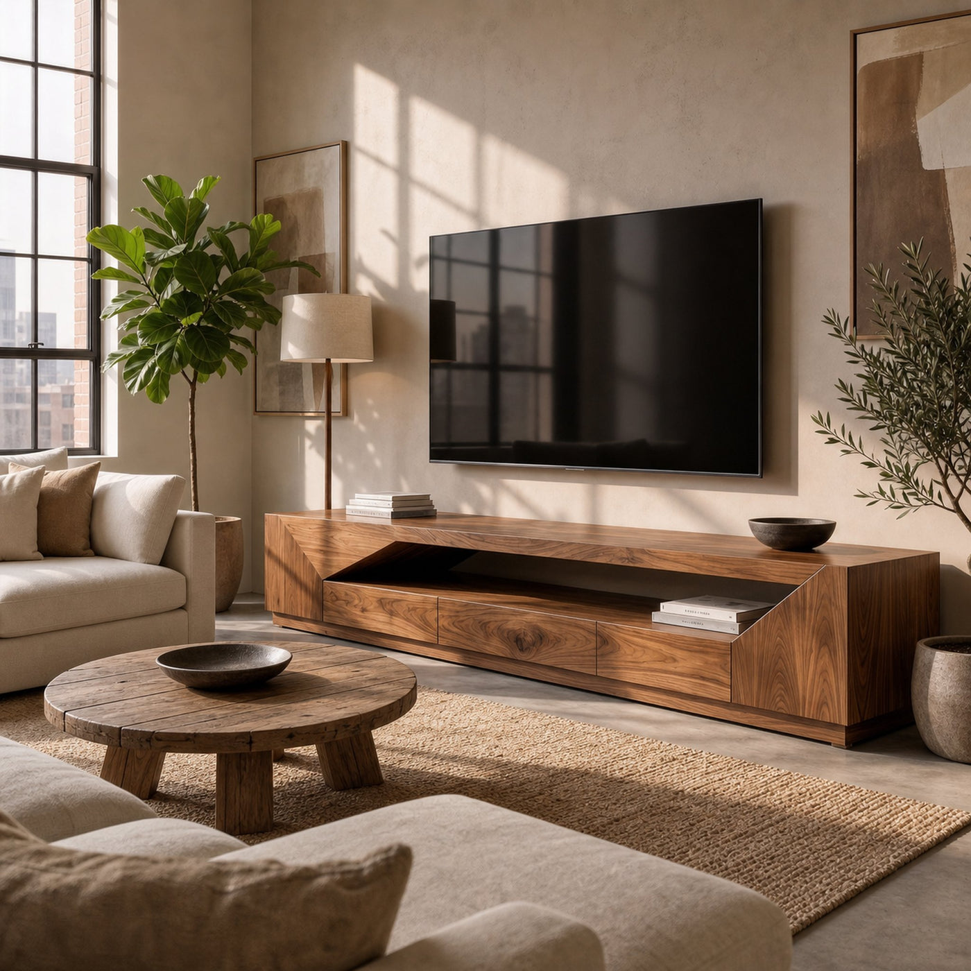 Minimal TV Console With Natural Wood Grain Design For Living Room - product view 6