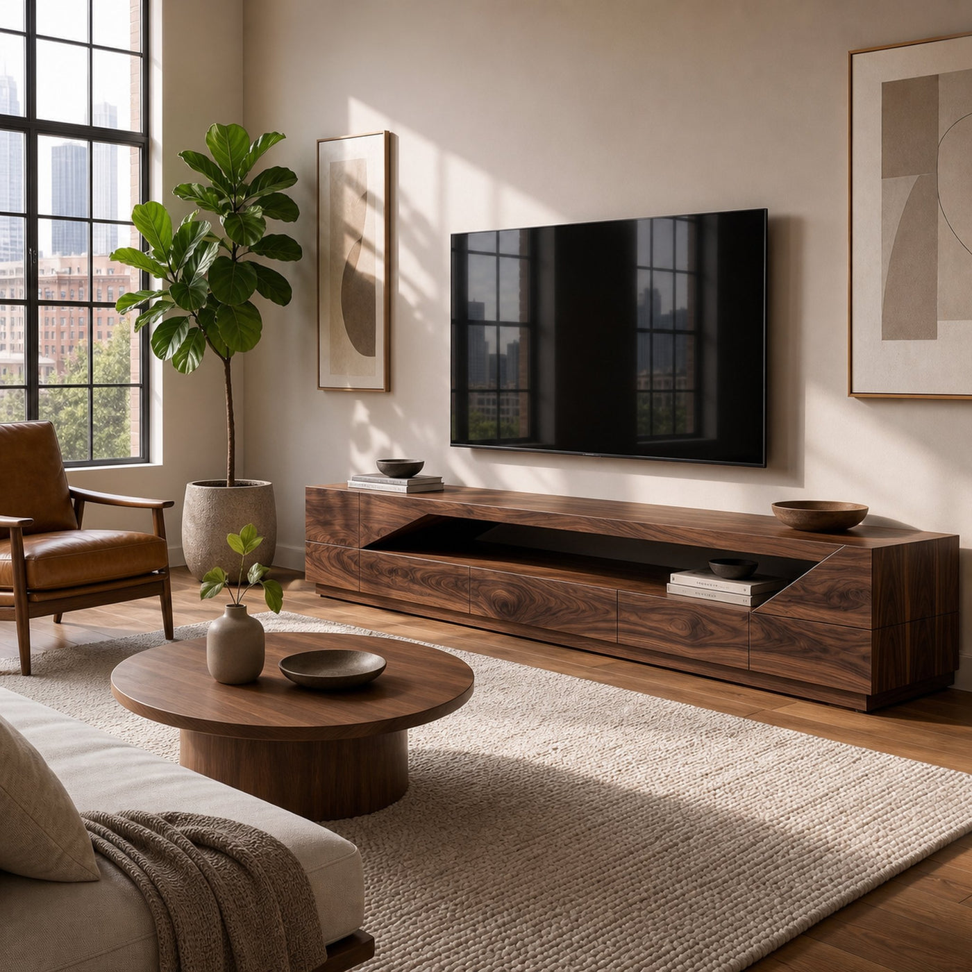 Minimal TV Console With Natural Wood Grain Design For Living Room - product view 7